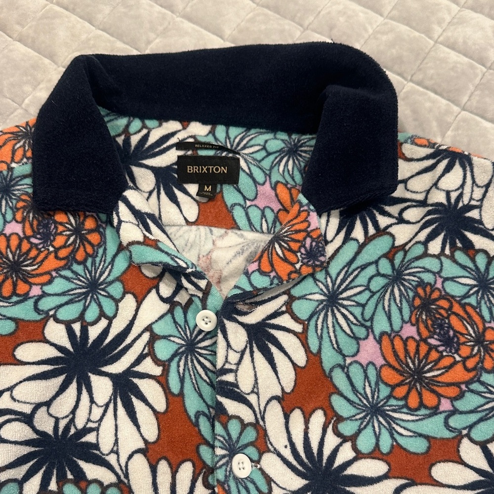 Brixton Floral Button-Down Polo in Navy, Teal & Rust